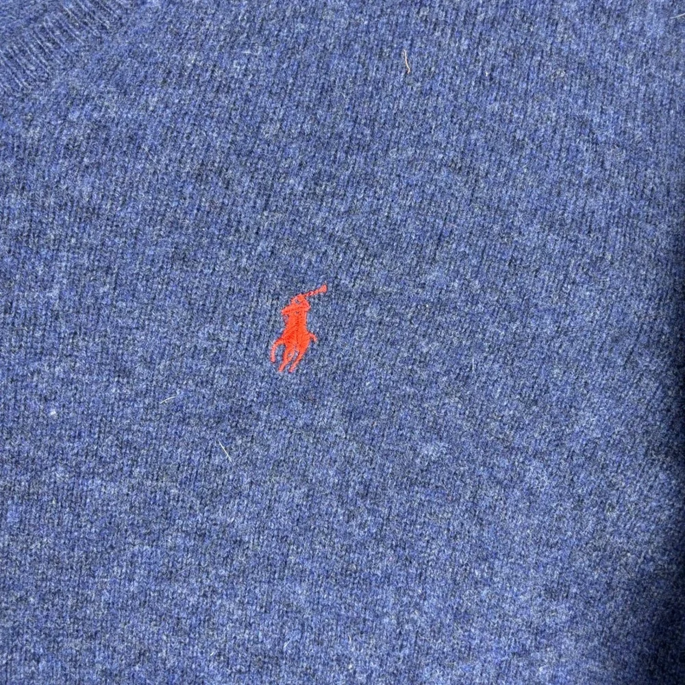 Polo Ralph Lauren Blue Lambswool V-Neck Sweater Mens XL Red Pony Logo